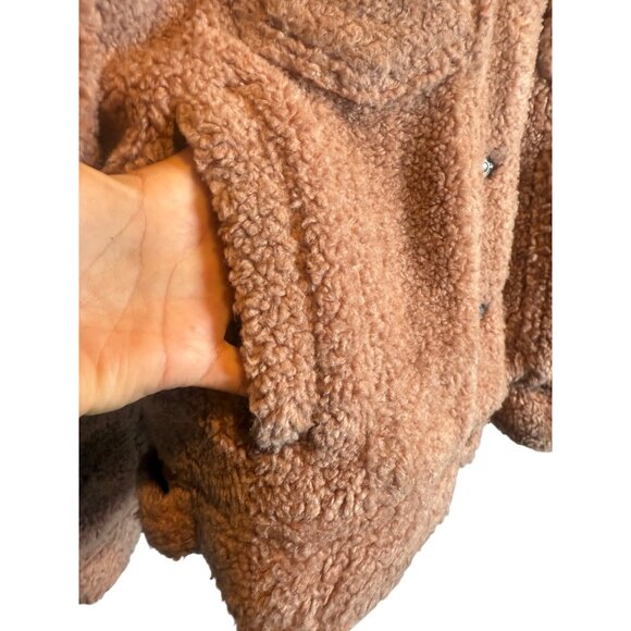 Bershka Womens Sherpa Fleece Jacket Button Closures Blush Pink Size M/L - Picture 4 of 8